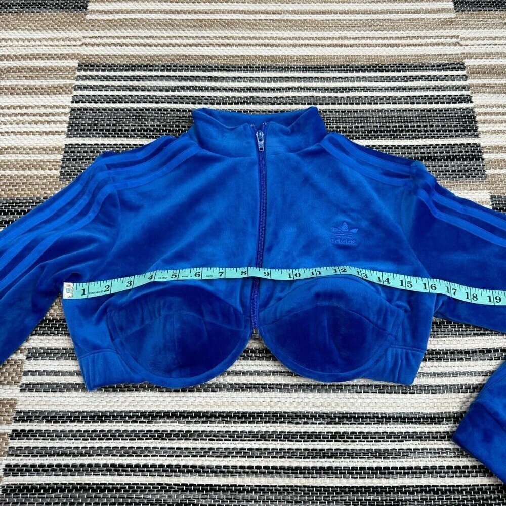 Adidas Originals x Jeremy Scott Women's Track Jacket Cropped Velour Top Blue L - Picture 13 of 15